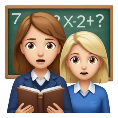 super scared white girl with brown hair doing math while a scary old blond teacher stands over her sticker