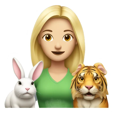 blonde woman with bull tiger and rabbit sticker