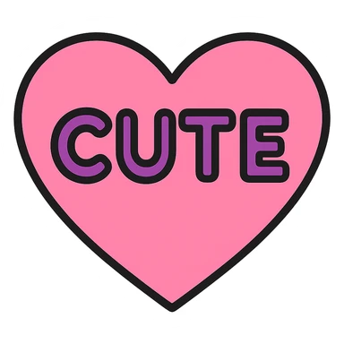 Change the word CUTE to purple, keep the pink heart and color outline icon style, with no background. sticker