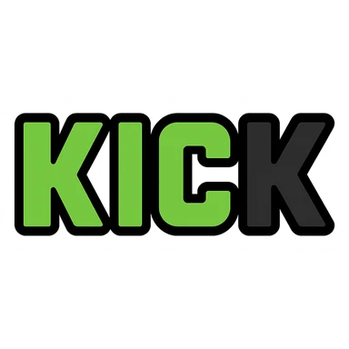 Kick.com logo, bold modern lettering, green and black color scheme, tech startup vibe sticker