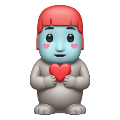 > Kawaii shy Moai statue, blushing, "👉🏻👈🏻" pose, pastel hearts, bold red text, chibi style, transparent background.
 sticker