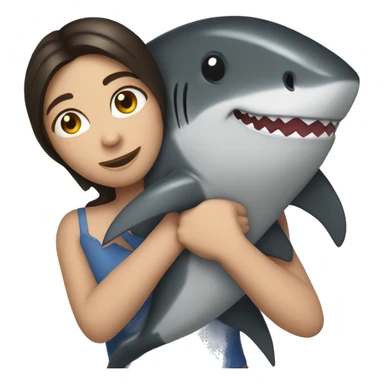 brunette girl hugging a shark sticker