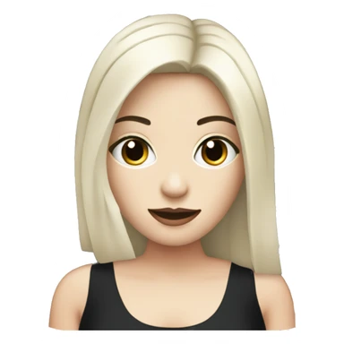 woman with black hair and pale skin wearing black dress and holding computer sticker