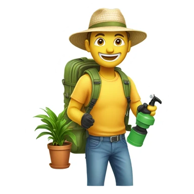 Happy man using backpack sprayer sticker