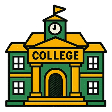 college building, professional style, green gold and white color scheme, bold and clear, suitable for digital use sticker