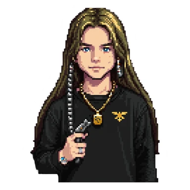 kid with long hair holding a glock, wearing a diamond grill and a 24 karat gold chain sticker