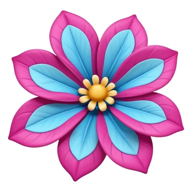 3D glossy flower emoji, vibrant magenta puffed-up petals, large soft-pink center, two pale-blue leaves, claymorphic style, high resolution, white background." sticker