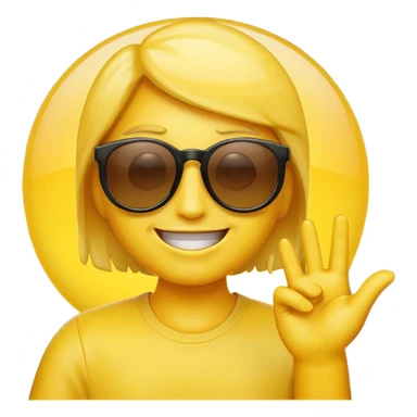 make me a emoji that is with summer glasses and a arm at the face smiling and please the emoji have aura sticker