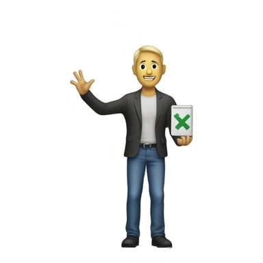 Man holding exit sign point to the door sticker