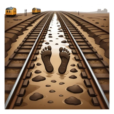 footprints near train track sticker