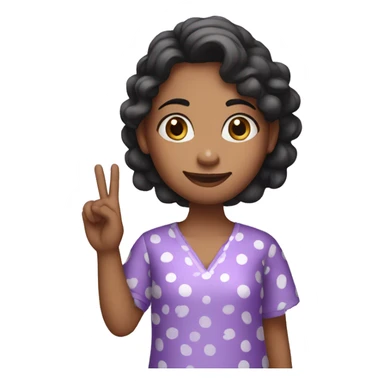 A girl with lavender kurti white spots showing three fingers in one hand sticker