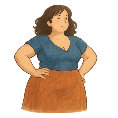 ghibli style soft and artistic illustration of a confident woman with a curvy figure sticker