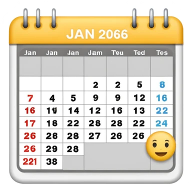 January calendar flat emojy style just writte Jan 2026. More flat style Just JAN 2026 should be on it sticker