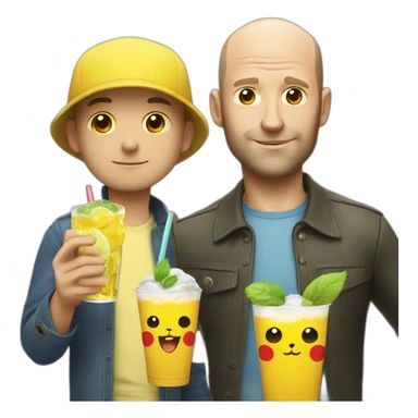 Statham with pint near pikachu with mojito sticker