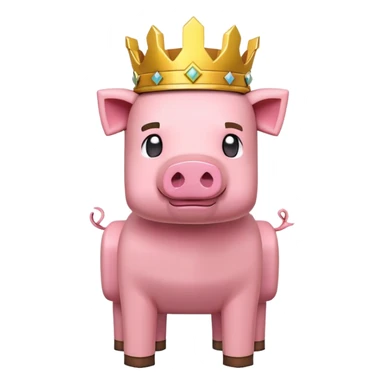 Minecraft pig full body pink blocky animal with square head wearing a crown sticker