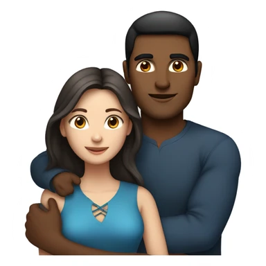 Couple embracing with arms around each other; white woman with blue eyes and brown hair, Indian man with black hair  sticker
