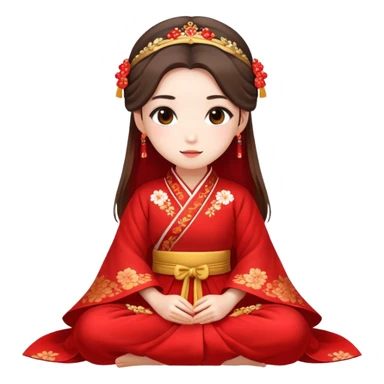 Beautiful girl wearing red Hanfu wedding dress sitting sticker