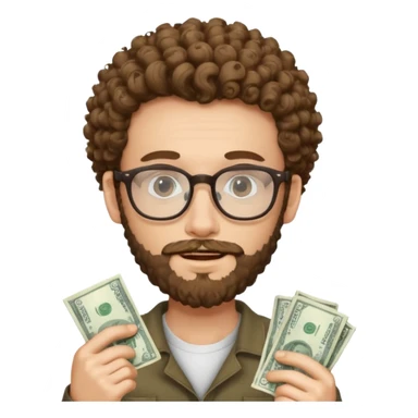 curly skinny guy with bear with glasses, with some money in the hands sticker