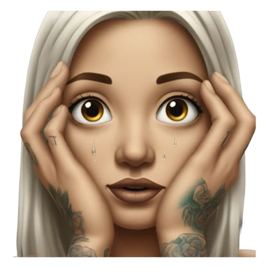Hyper Realistic Beautiful tattooed woman crying reaching out  sticker
