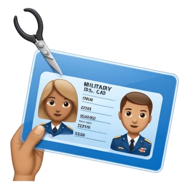 Scissors cutting military ID card in the middle front view sticker