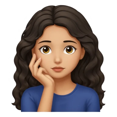 dark wavy haired girl with olive skin resting her chin on her palm in thought sticker