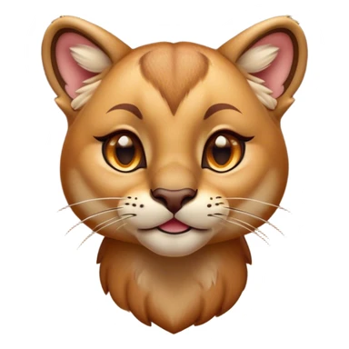 Cinematic Cute Cougar Portrait Emoji, Head tilted playfully and inquisitively, featuring a glossy, tawny Fur with delicate dark markings and round, sparkling amber eyes filled with curious mischief, Simplified yet irresistibly adorable features, highly detailed, glowing with a warm, friendly glow, high shine, affectionate and agile, stylized with a touch of wilderness whimsy, bright and endearing, soft glowing outline, capturing the essence of a mischievous yet loving cougar, so playful it feels like it could prowl out of the screen and into your arms! sticker