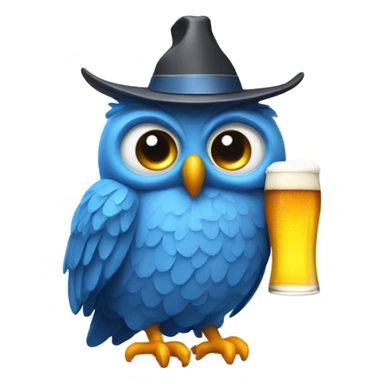 Blue owl wearing a hat that has straws you can put beer in and drink sticker