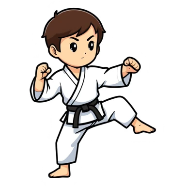 white-skinned adolescent with very short brown hair and brown eyes practicing martial arts sticker