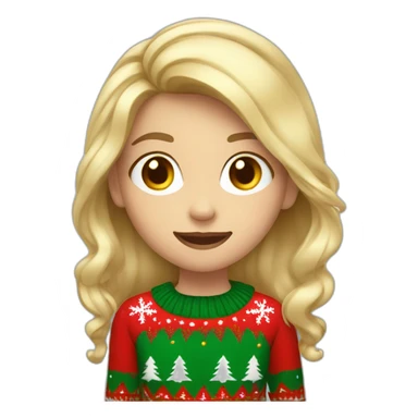 Blonde girl with hair by the shoulders in Christmas sweater with exited expression sticker