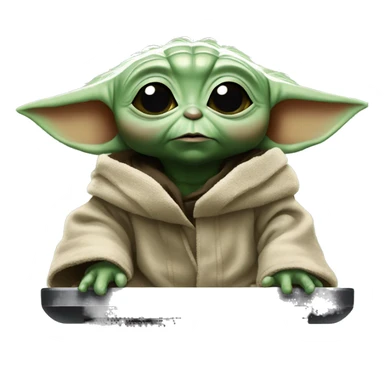 Baby yoda in front of the screen working  sticker