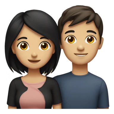 Brunette girl with black medium hair hugging a brunette boy with short black hair  sticker