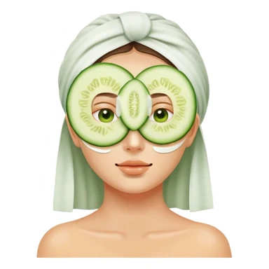 Face with clay mask and cucumber slices on the eyes sticker
