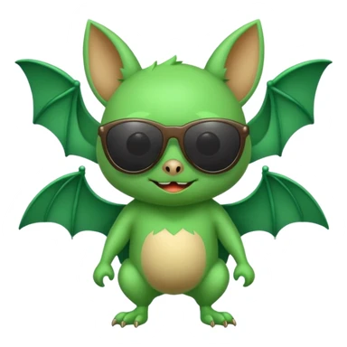 cute green bat with sunglasses, full body sticker