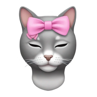 Gray cat sleeping with pink bow on head sticker