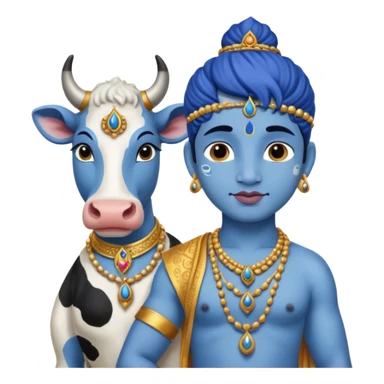 Krishna, standing with cow, blue skin, traditional attire sticker