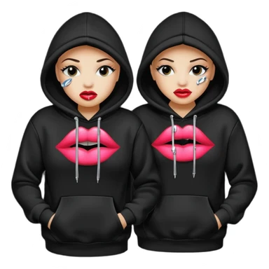 Realistic Isolated pair of black hoodie with baddie lips print on front with rhinestones  sticker