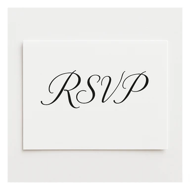 a white card with RSVP written in elegant script, minimal design sticker