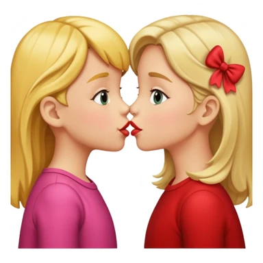 two 5 year old gals about to kiss on the lips, lips extremely close but not touching sticker