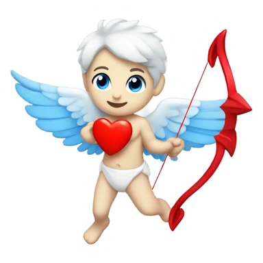 Realistic Photo of flying pale cupid with blue eyes and red heart arrow  sticker