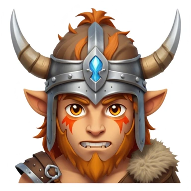 Clash of Clans aesthetic: Cinematic Fierce Barbarian Portrait Emoji, Poised and bold with a rugged yet cartoonish build in tattered furs and a horned helmet, his exposed skin a rich tan, expressive bright eyes and a confident smirk, Simplified yet dynamic features, highly detailed, glowing with a vivid, adventurous aura, high shine, heroic and spirited, stylized with an air of medieval warrior charm, focused and energetic, soft glowing outline, capturing the essence of a fearless barbarian adventurer ready to lead his clan with spirited valor! sticker