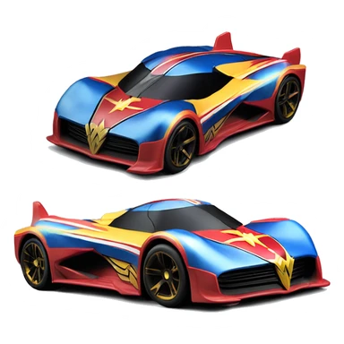 Side view of Wonder Woman’s matte finish Hypercar hot wheels rc car with large bright headlights at night sticker