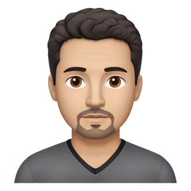 Hispanic man in his 40s with light tan skin. Square face with defined jawline. Warm dark brown eyes with calm gaze. Neutral friendly expression. Thick natural eyebrows. Black goatee with subtle gray hairs. Short curly dark hair with slight receding hairline. Wearing a black V-neck shirt. sticker