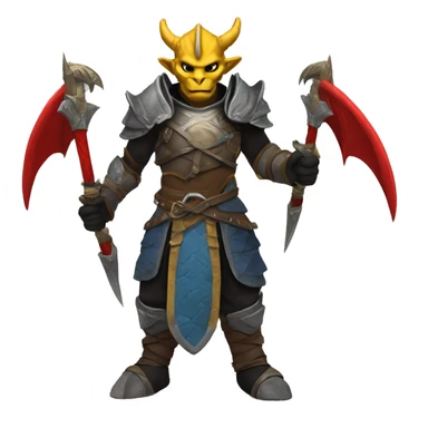    Tall Dragonborn fighter with twin swords  with red blades and yellow Handels and blue scales and black horns with red wings  sticker