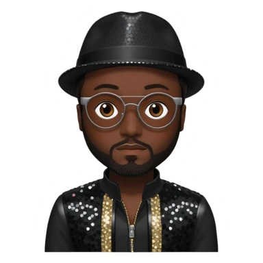 Will.i.am with dark skin, dark brown hair, black sequin outfit sticker
