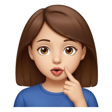 Emoji Fille cheveux long et brun yeux brun avec un doigt dans la bouche comme le truc baka sticker