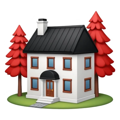 Dom z czarnym dachem i biała elewacja ze wstawkami z czerwonej cegły.Na drugim planie las. sticker