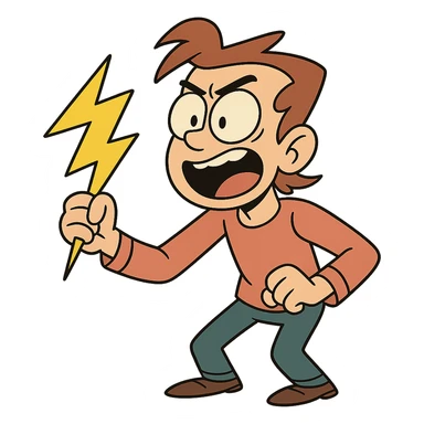 three-pointed yellow lightning bolt, cartoon style, dynamic angles sticker