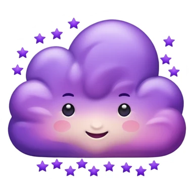 I want a purple cloud that's not like this one ☁️ but has a realistic shape without changing its appearance. The cloud should have a slightly white shaded part and should be starry but still purple/pink. The cloud has to be without face and complete purple. NO FACE sticker