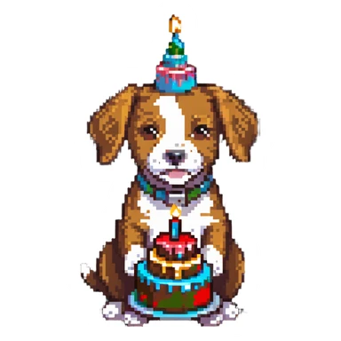 dog with birthday cake sticker