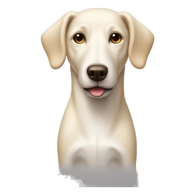 cream white colored dog, long face, pointy ears, brown eyes, light brown nose sticker